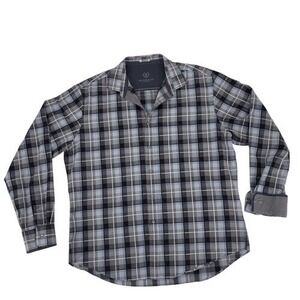 Bugatchi Uomo Gray Black Plaid Shaped Fit Button Down Shirt XL
